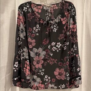 Style & Co. Black Blouse with Pink and White Floral Design